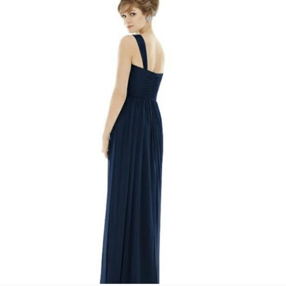 Alfred Sung Chiffon Bridesmaid Dress Midnight Blue - Picture 2 of 3